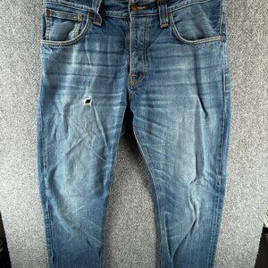 Nudie Jeans Men Denim Jeans Steady Eddie Orange Crinkle Blue Cotton ACTL 33X28